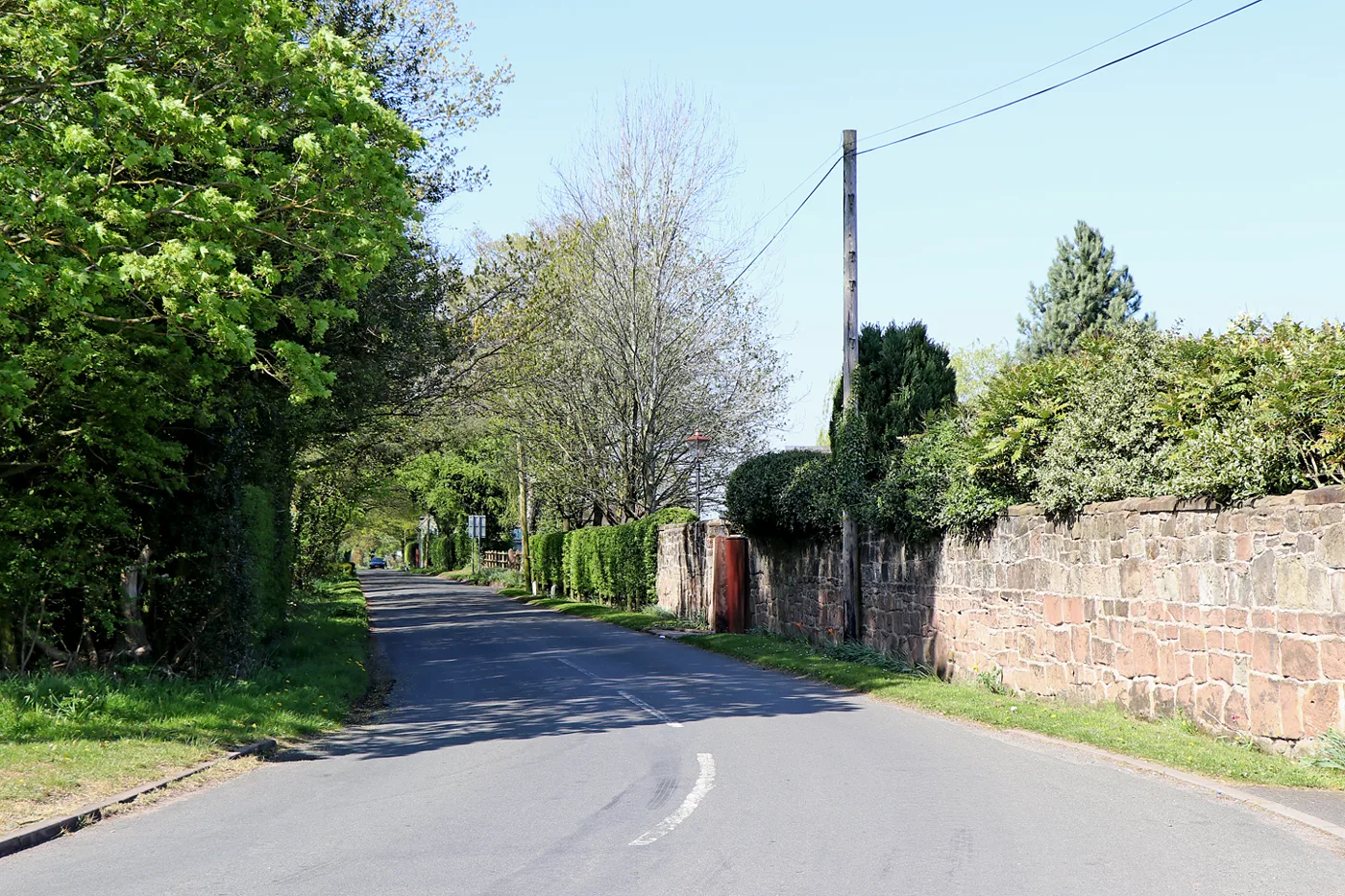 Patshull Road south of Albrighton in 2019, about 250 metres from the centre of the appeal site's postcode