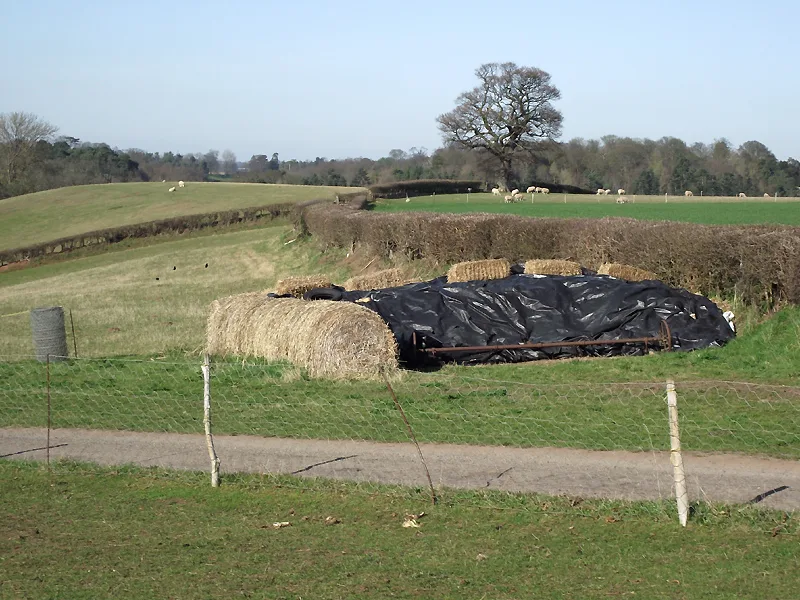 Bales stacked and sheeted in a field north-east of Bridgnorth, about a mile from Barnsley, in a 2012 photograph. It does not show Thursday's fire.
