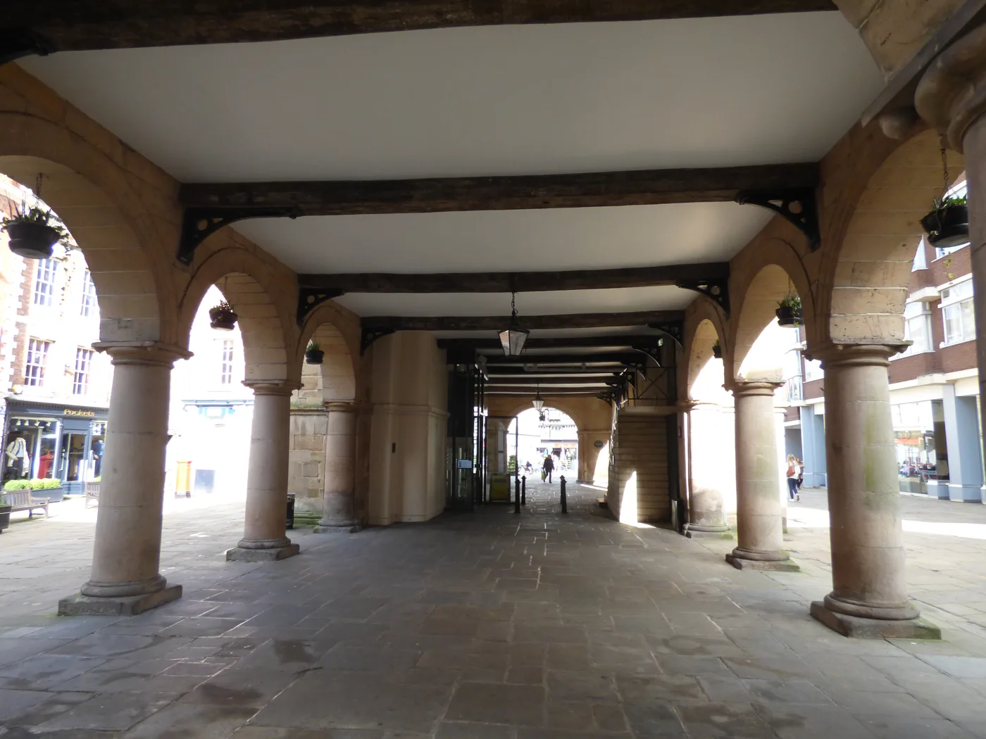 Under the arches of the Old Market Hall in The Square, Shrewsbury